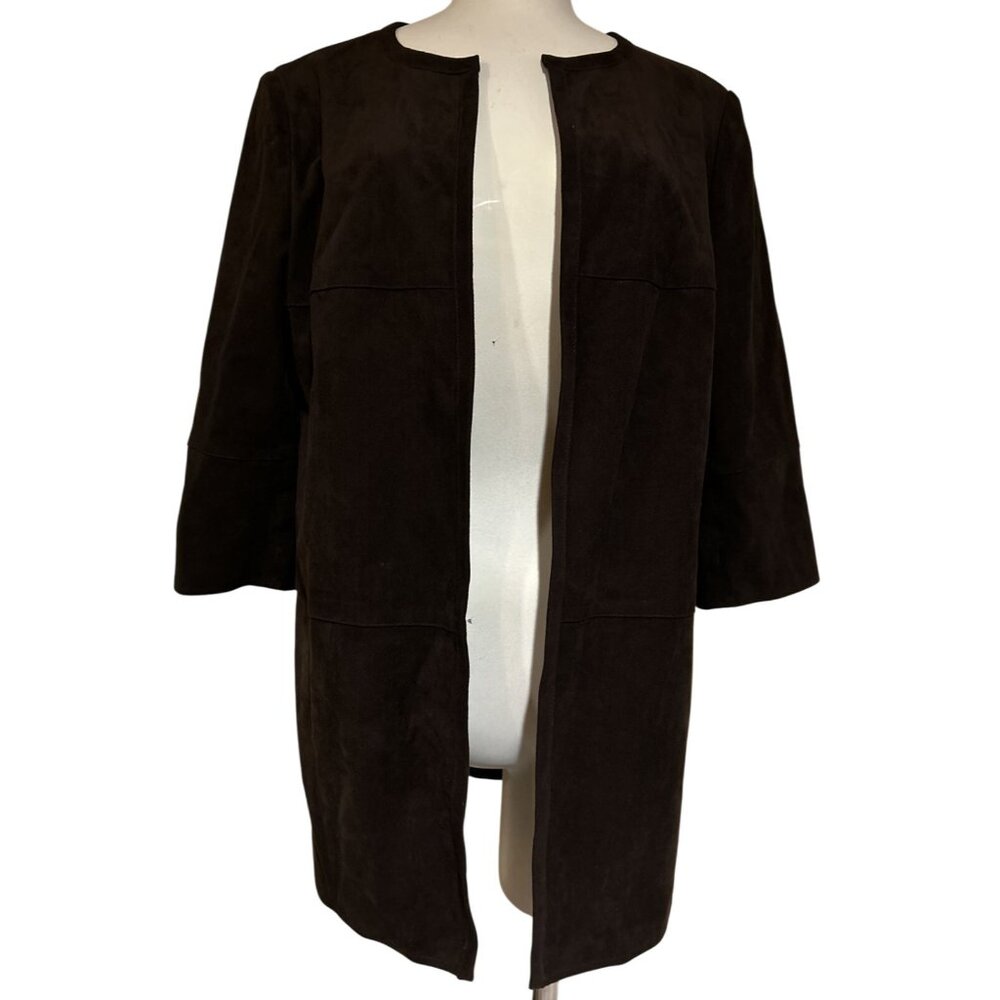 Chico's Espresso Brown Vegan Gold Zippers Jacket Size 1 Petite NWOT